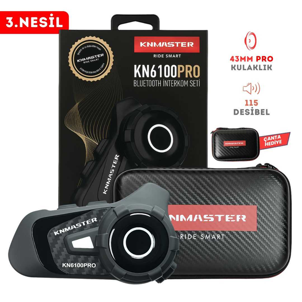KNMASTER KN6100 PRO KASK İNTERKOM SETİ - KARBON SİYAH
