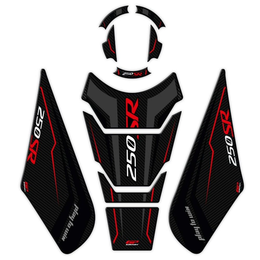 GP KOMPOZİT CF MOTO 250 SR 2020 -2024 UYUMLU TANKPAD SETİ SİYAH - KIRMIZI