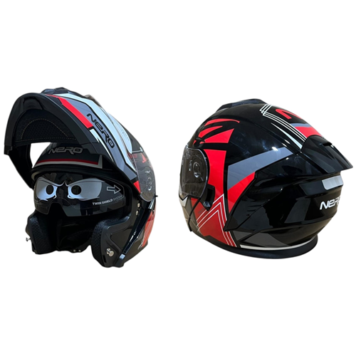 NERO KASK ÇENE AÇILIR 920 SİYAH - KIRMIZI F1 (L)