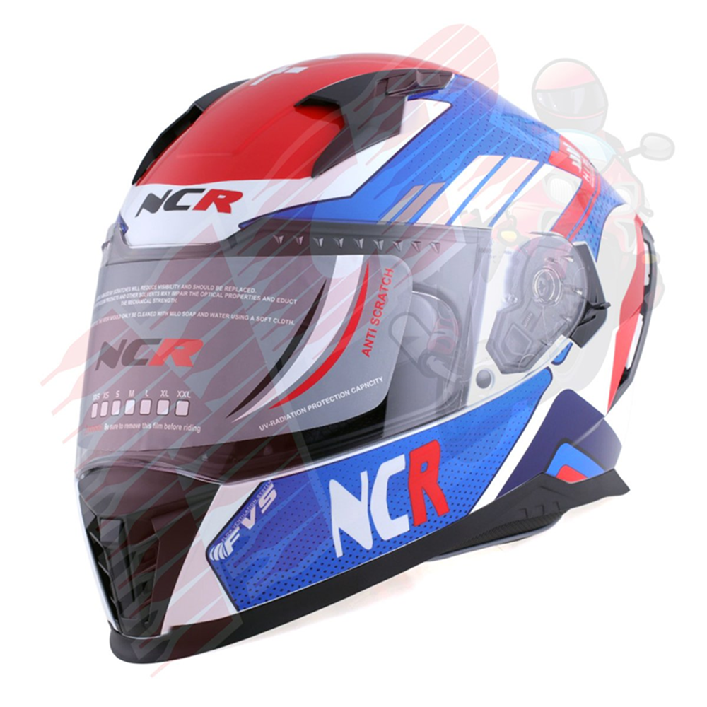 KASK KAPALI VİSÖRLÜ M69 ECE BLG KIRMIZI MAVİ GRAFİK - NCR - KIRMIZI - MAVİ - M