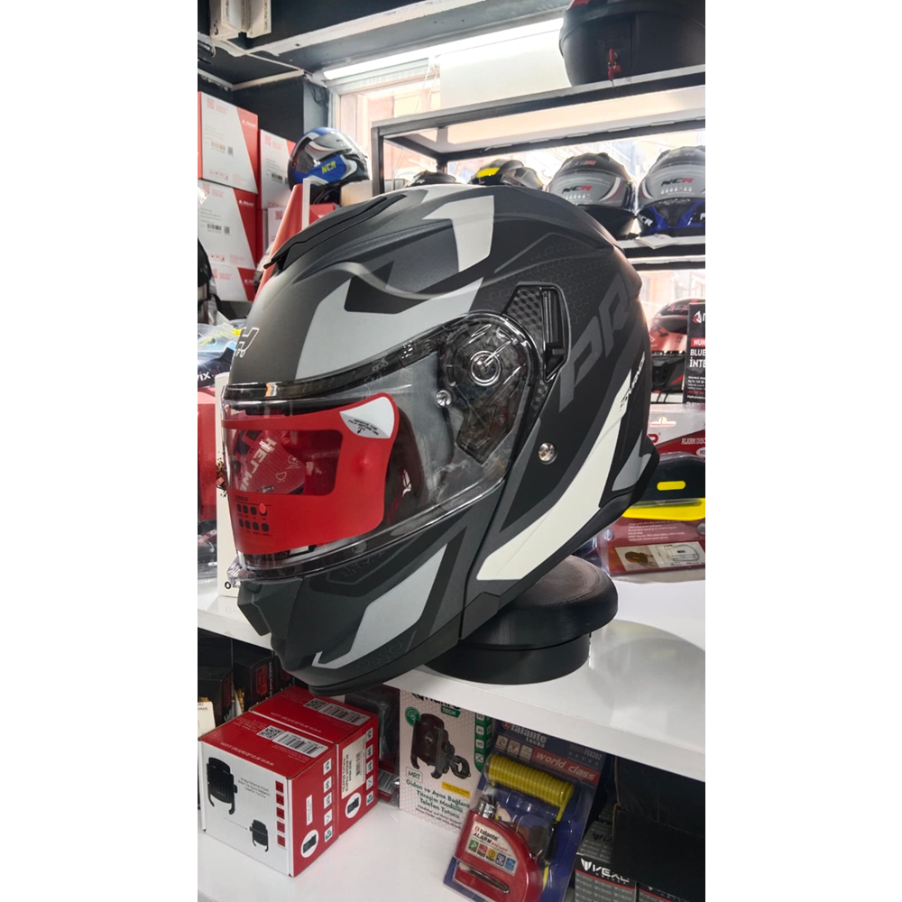 MH ÇENE AÇILIR KASK MAT GREY STİCKER - MAT GRİ - L