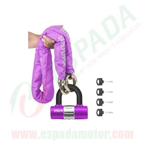 U BAR (MOR) ŞİFRELİ KESİLMEZ ZİNCİR KİLİT 1.5 METRE 10MM KALINLIK INSIGMA
