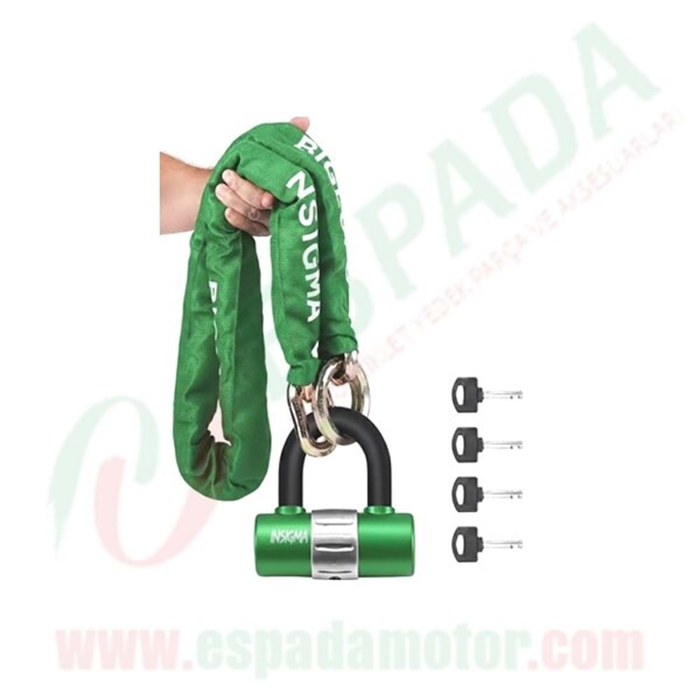 U BAR (YEŞİL) ŞİFRELİ KESİLMEZ ZİNCİR KİLİT 1.5 METRE 10MM KALINLIK INSIGMA