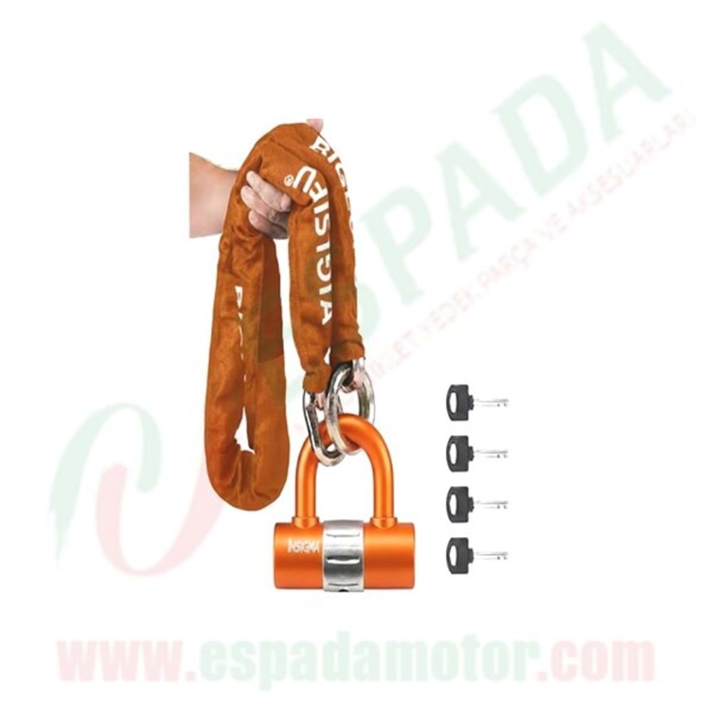 U BAR (TURUNCU) ŞİFRELİ KESİLMEZ ZİNCİR KİLİT 1.5 METRE 10MM KALINLIK INSIGMA