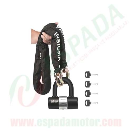 U BAR (SİYAH) ŞİFRELİ KESİLMEZ ZİNCİR KİLİT 1.5 METRE 10MM KALINLIK INSIGMA