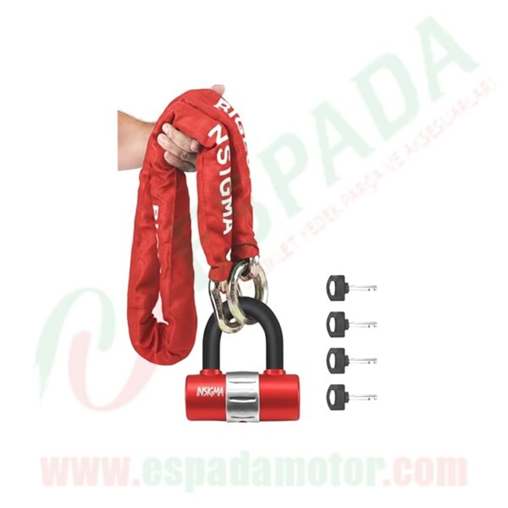 U BAR (KIRMIZI) ŞİFRELİ KESİLMEZ ZİNCİR KİLİT 1.5 METRE 10MM KALINLIK INSIGMA
