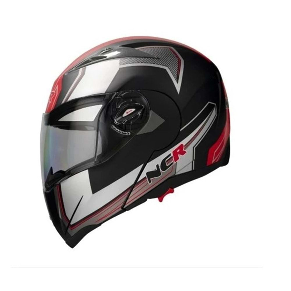 MOTOR KASK ÇENE AÇILIR GÖZLÜKLÜ NCR - 158 - KIRMIZI GRAFİK