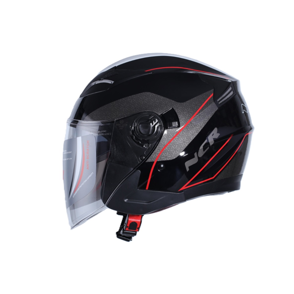 KASK ÇENESİZ VİZÖRLÜ NCR 708 ECE BELGELİ - PARLAK SİYAH KIRMIZI GRAFİK