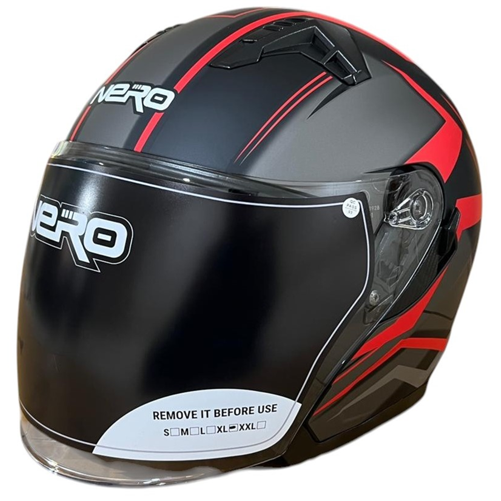 NERO KASK ÇENESİZ 528 MAT SİYAH - KIRMIZI C2