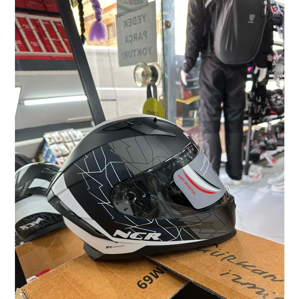 KASK KAPALI VİZÖRLÜ M69 ECE BELGELİ - BEYAZ GRİ FORCE GRAFİK