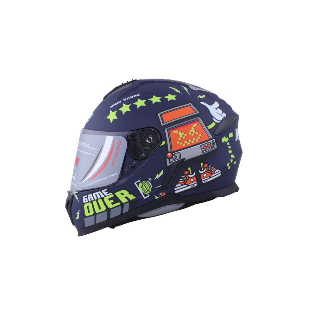 NCR FULL FACE ÇOCUK KASKI ECE BELGELİ 802 - MAT-MAVİ GAME OVER - F93295-MAT MAVİ-S