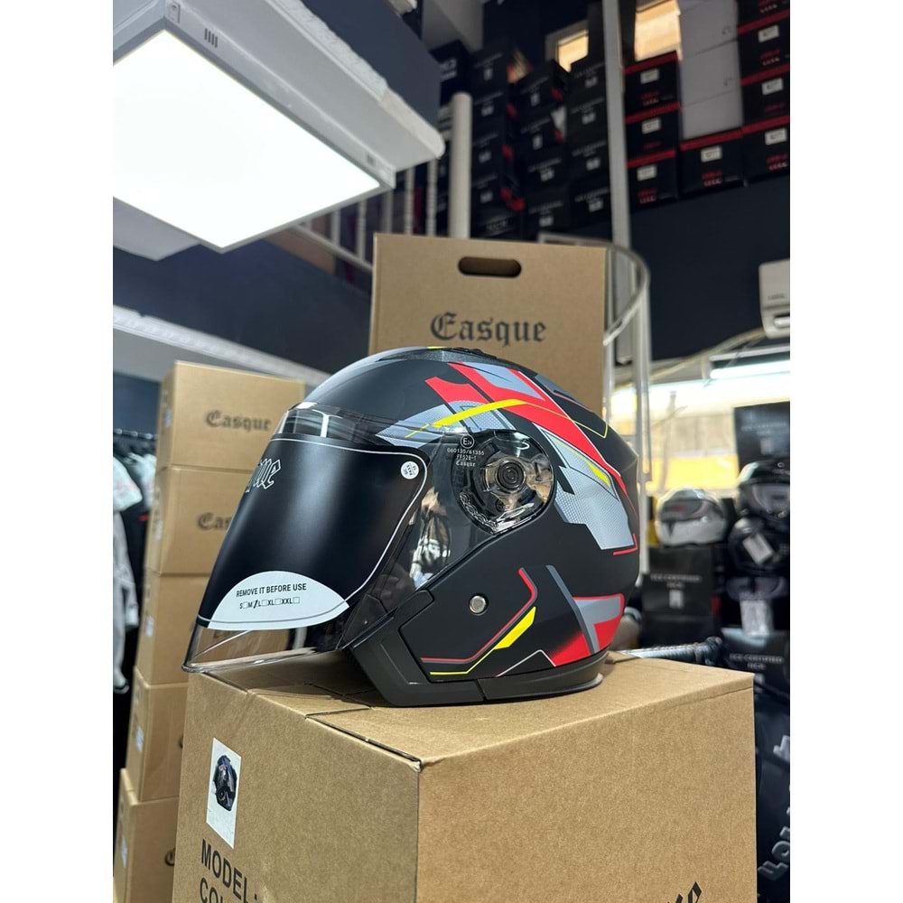 KASK ÇENESİZ MAT SİYAH KIRMIZI GÜNEŞ VİZÖRLÜ [M BEDEN]