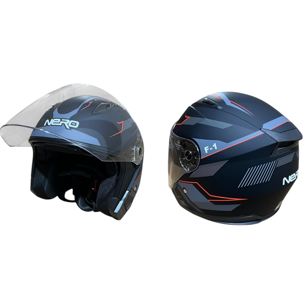 NERO KASK ÇENESİZ 528-1 MAT SİYAH - TURUNCU E2 (MANUEL VİZÖR)