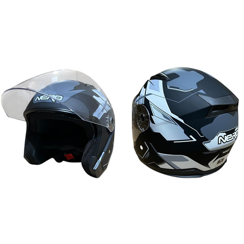 NERO KASK ÇENESİZ 528-1 MAT SİYAH - GRİ E1 (MANUEL VİZÖR) M