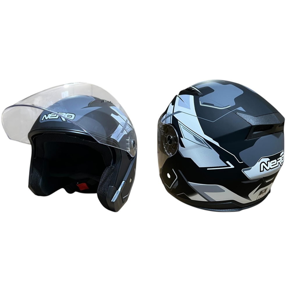 NERO KASK ÇENESİZ 528-1 MAT SİYAH - GRİ E1 (MANUEL VİZÖR)