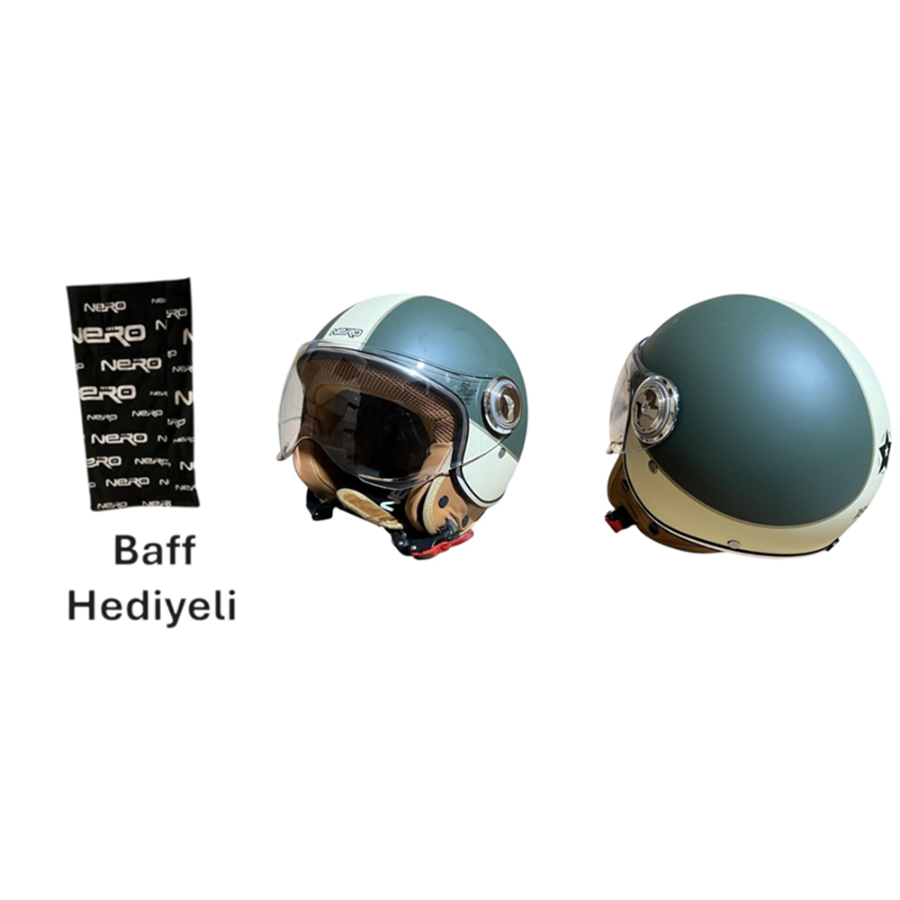NERO KASK ÇENESİZ MAT YEŞİL - KREM TK-06