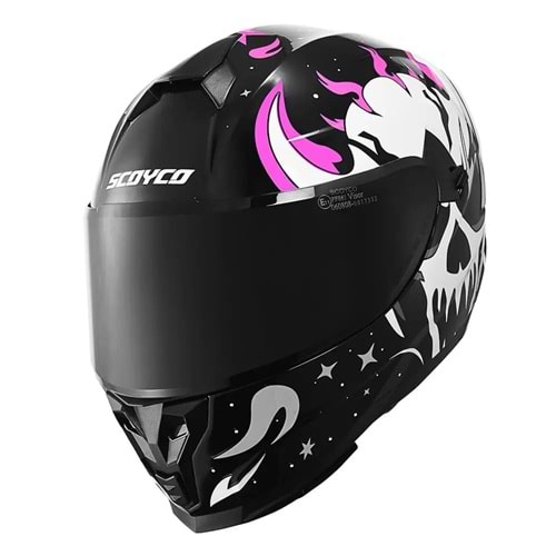 SCOYCO 869 SKULL SİYAH-PEMBE KASK XS