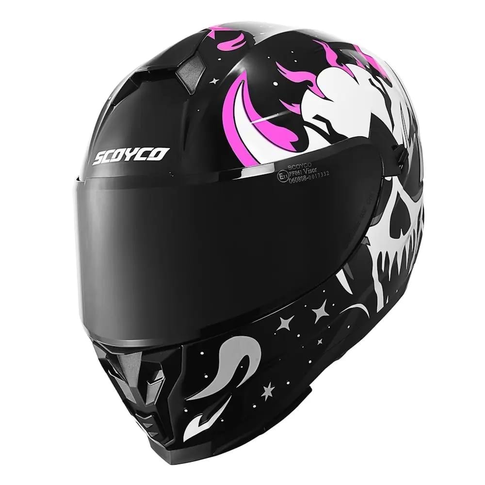 SCOYCO 869 SKULL SİYAH-PEMBE KASK