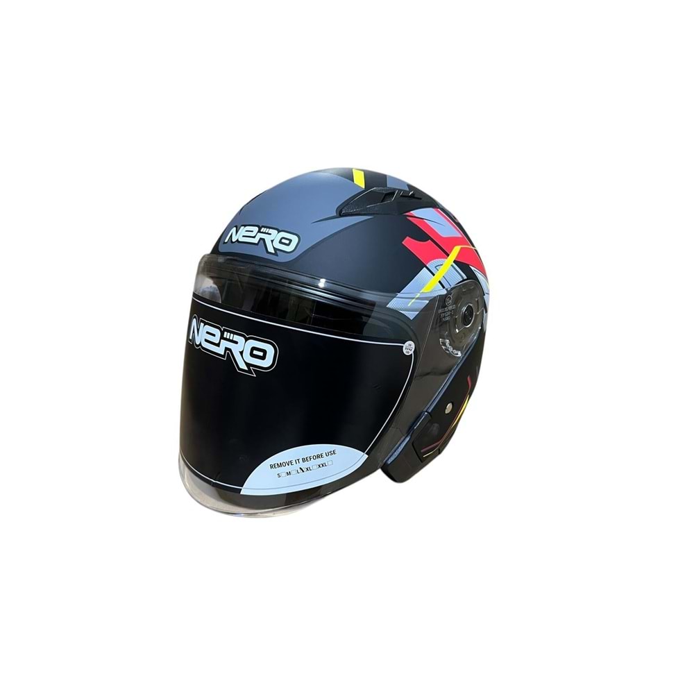 NERO KASK ÇENESİZ 528-1 MAT SİYAH - KIRMIZI (MANUEL VİZÖR)