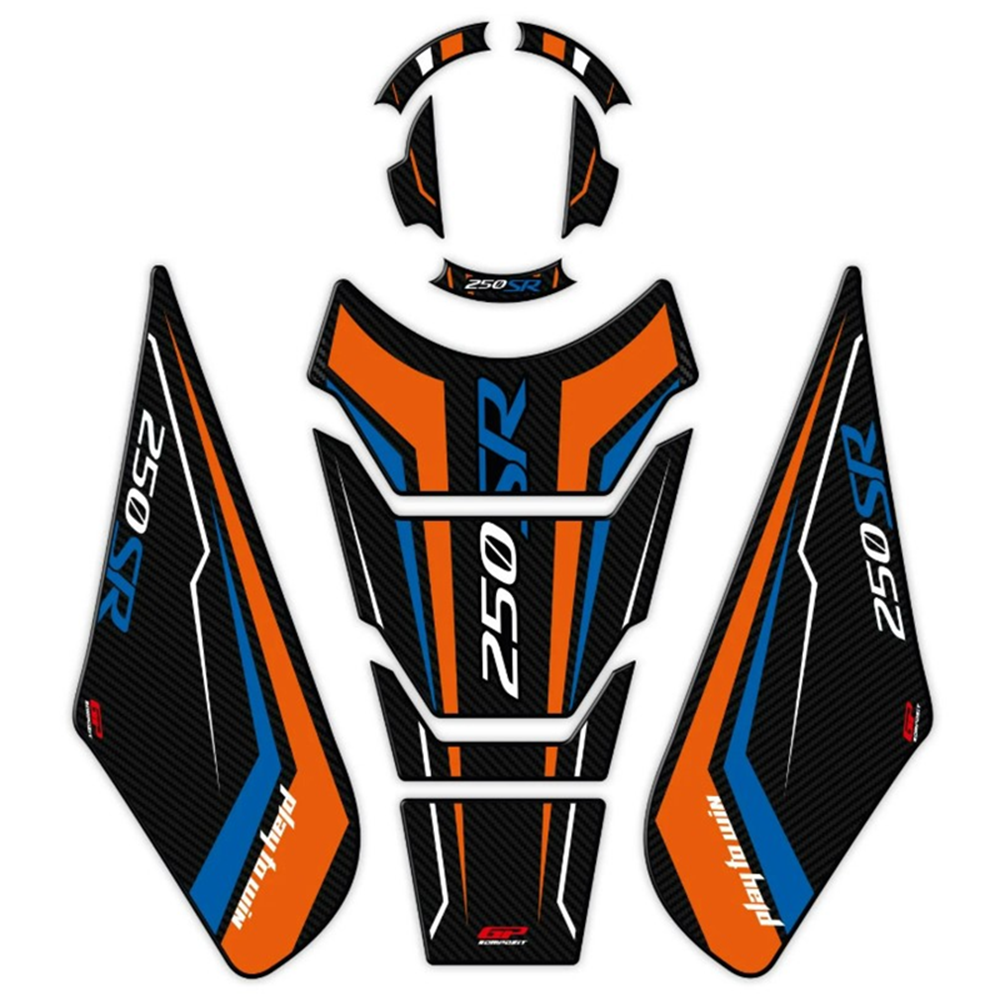 GP KOMPOZİT CF MOTO 250 SR 2020 -2024 UYUMLU TANKPAD SETİ TURUNCU - MAVİ