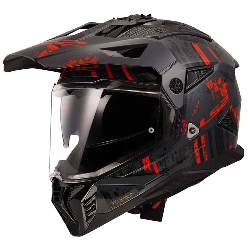 LS2 PIONEER 2 CRAZY MAT SİYAH-GRİ-KIRMIZI KASK-M