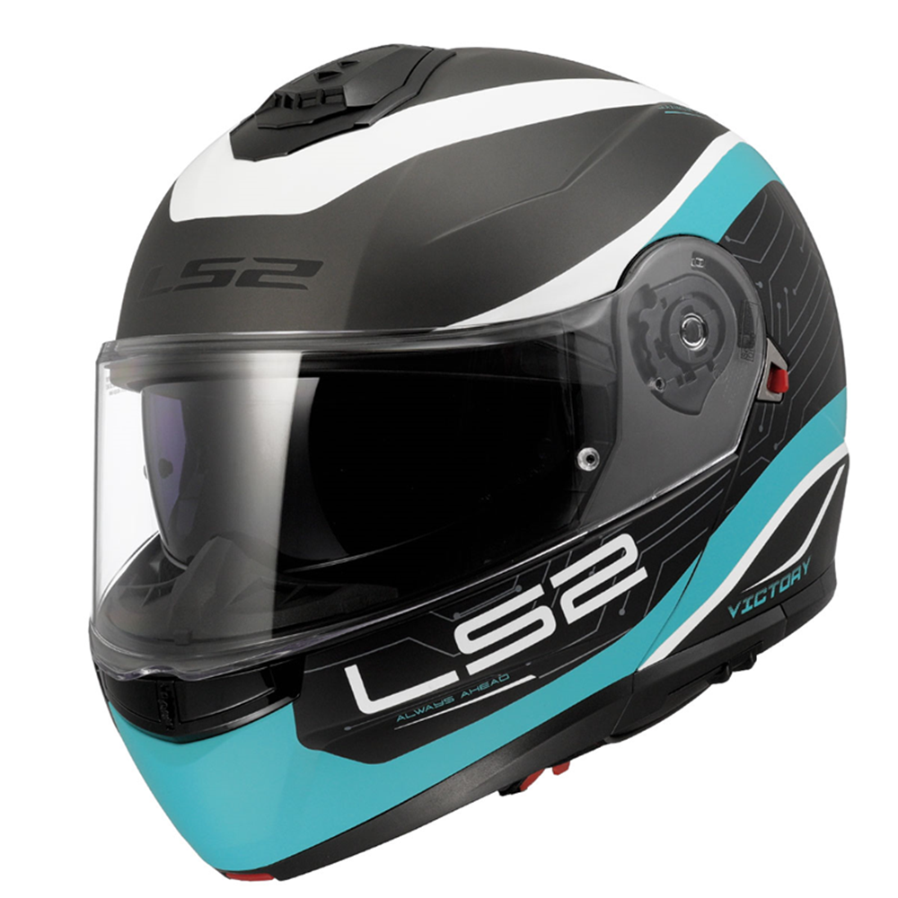 LS2 STROBE 2 VICTORY MAT TITANIUM-BEYAZ-METAL MAVİ KASK